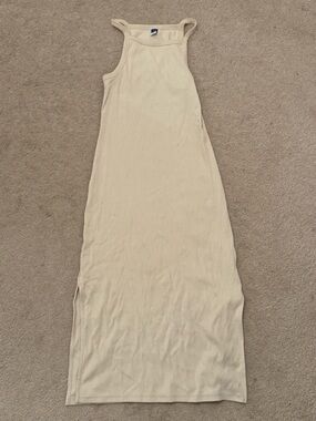 Old Navy Cream Ribbed Halter Maxi Dress
